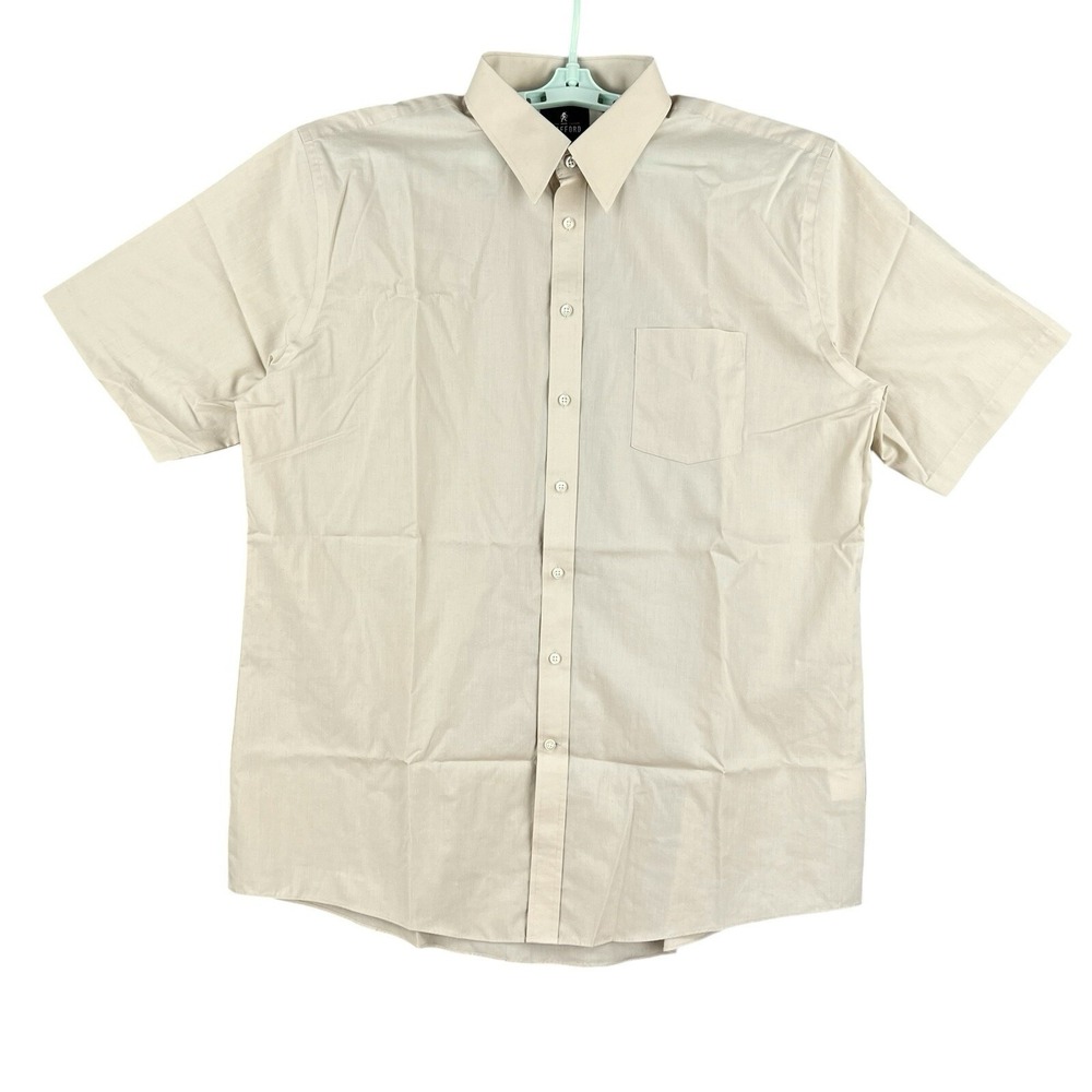 Stafford Men's Regular Fit Tan Shirt Size 18‎ Button Casual Short Sleeve